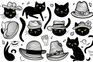 A black cat with a funny hat tattoo idea