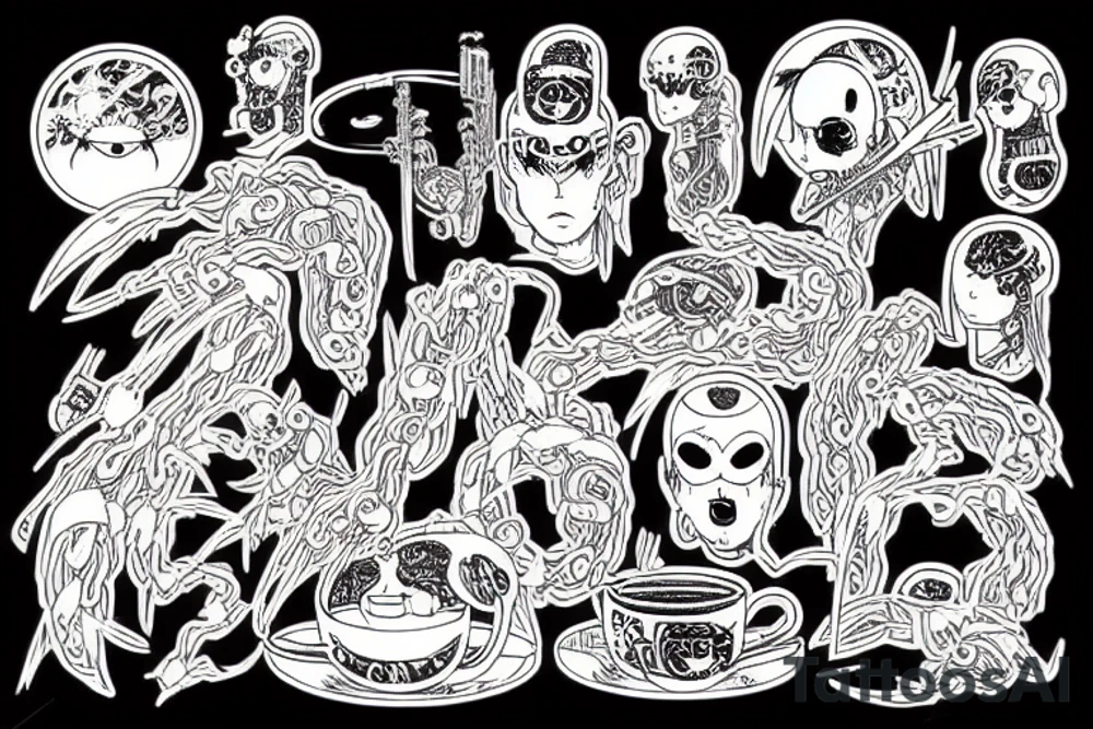 Japanese cyberpunk death ramen tattoo idea