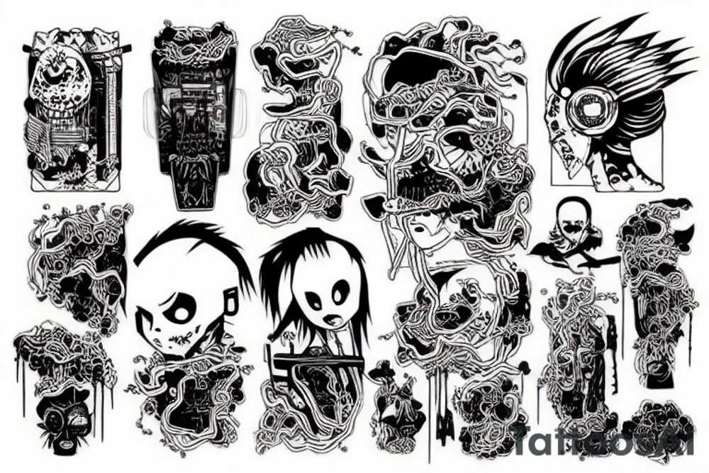 Japanese cyberpunk death ramen tattoo idea