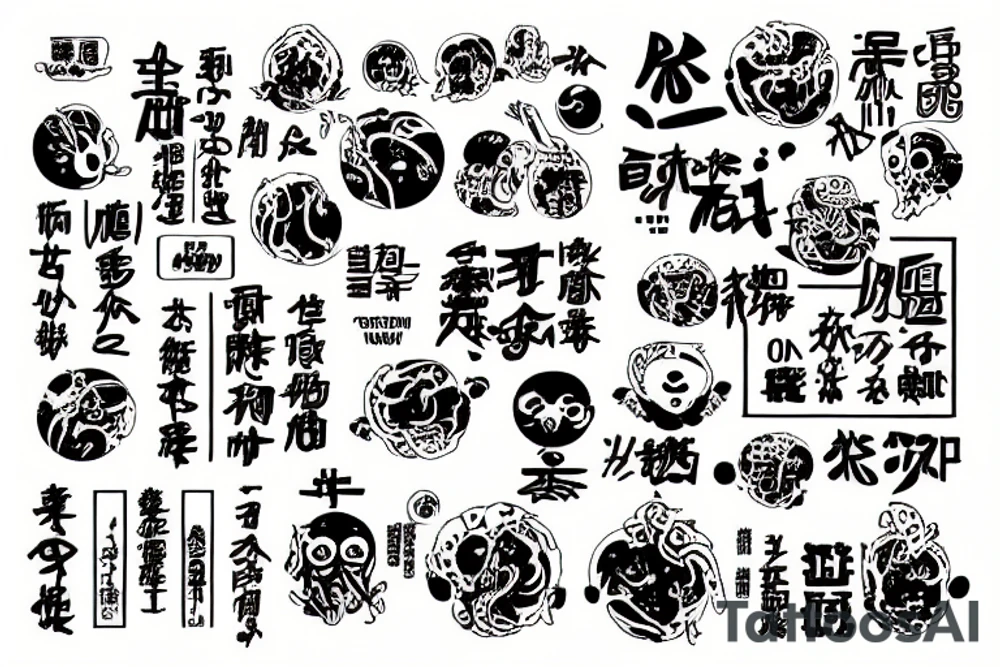 Cyberpunk japanese kanji ramen death tattoo idea