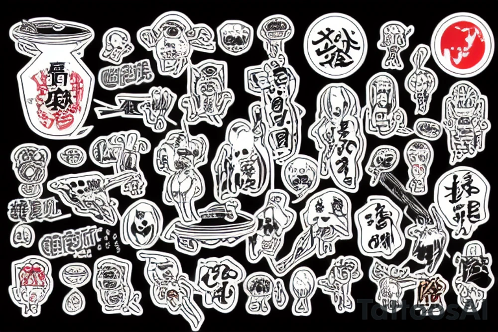 Cyberpunk japanese kanji ramen death tattoo idea