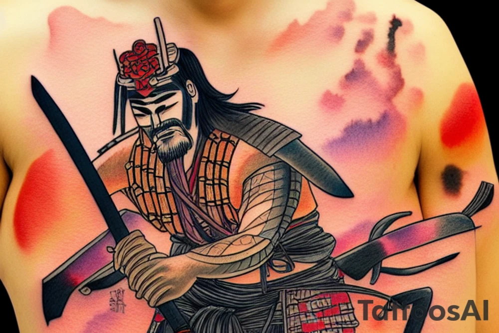 A samurai in sunset with a katana tattoo idea