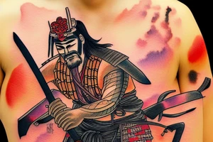 A samurai in sunset with a katana tattoo idea