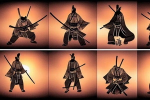 A samurai standing in the sunset with a katana tattoo idea