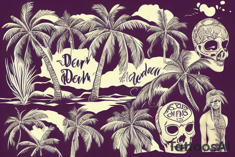 Dear under a palm tree on a high cliff tattoo idea