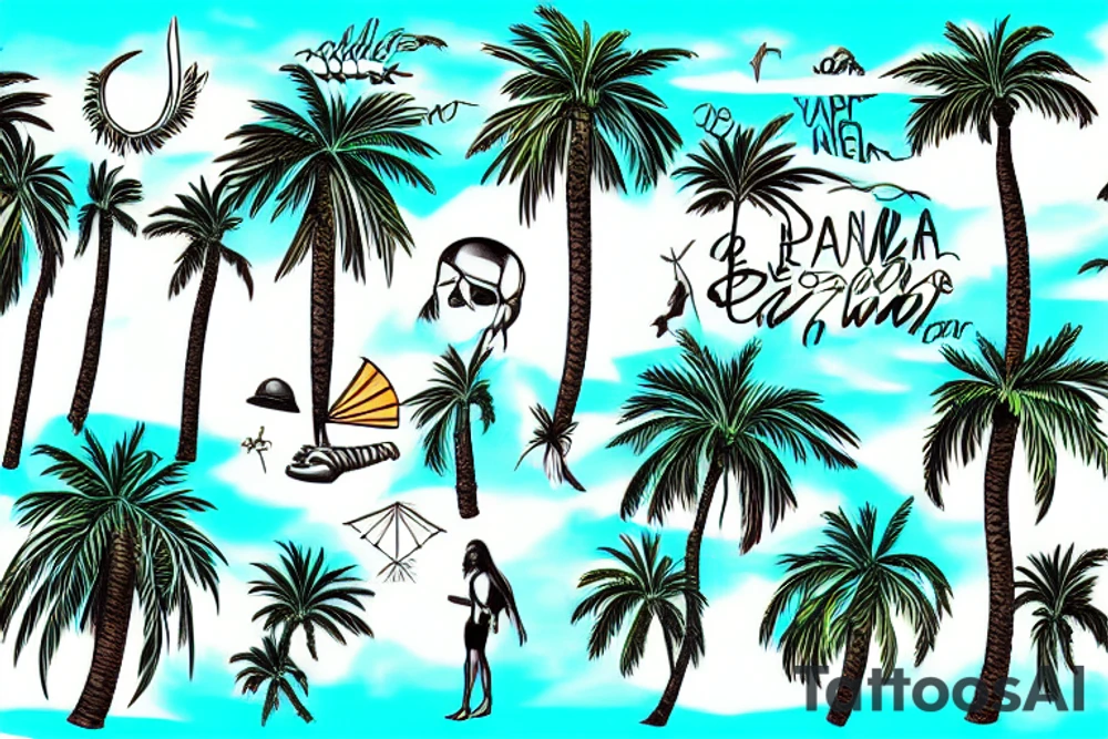 Dear under a palm tree on a high cliff tattoo idea