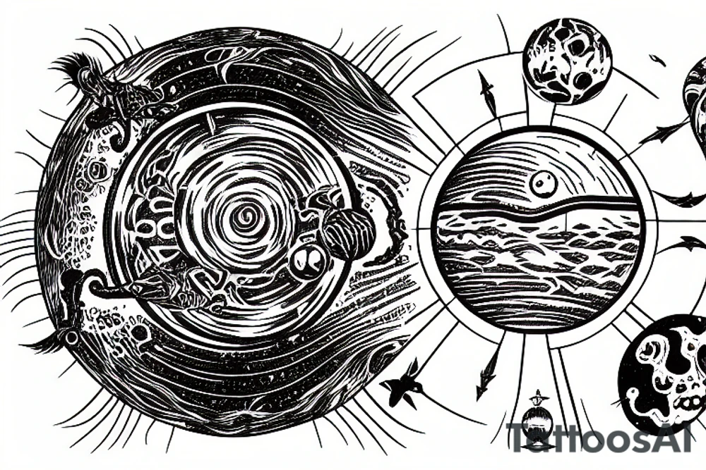 Advanced alien civilization, encapsulated in a dome with two suns in the sky tattoo idea