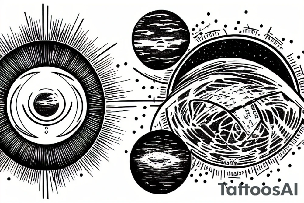 Advanced alien civilization, encapsulated in a dome with two suns in the sky tattoo idea
