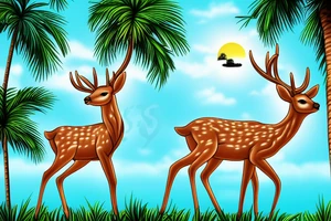Deer under a palm tree on a high cliff tattoo idea