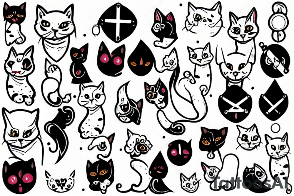 white cat with black spots leading a medieval army tattoo idea