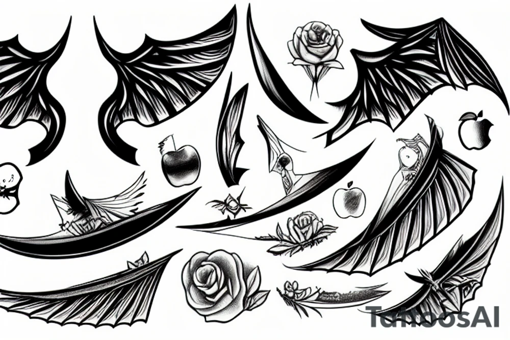 apple with bat wings tattoo idea