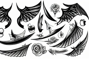 apple with bat wings tattoo idea
