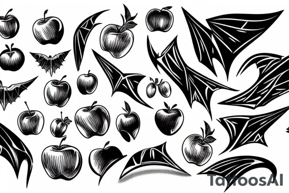 apple with bat wings tattoo idea