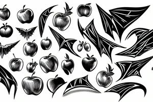 apple with bat wings tattoo idea