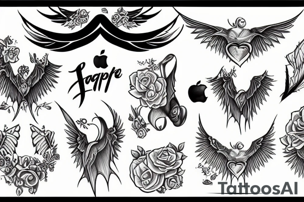 apple with bat wings attached tattoo idea