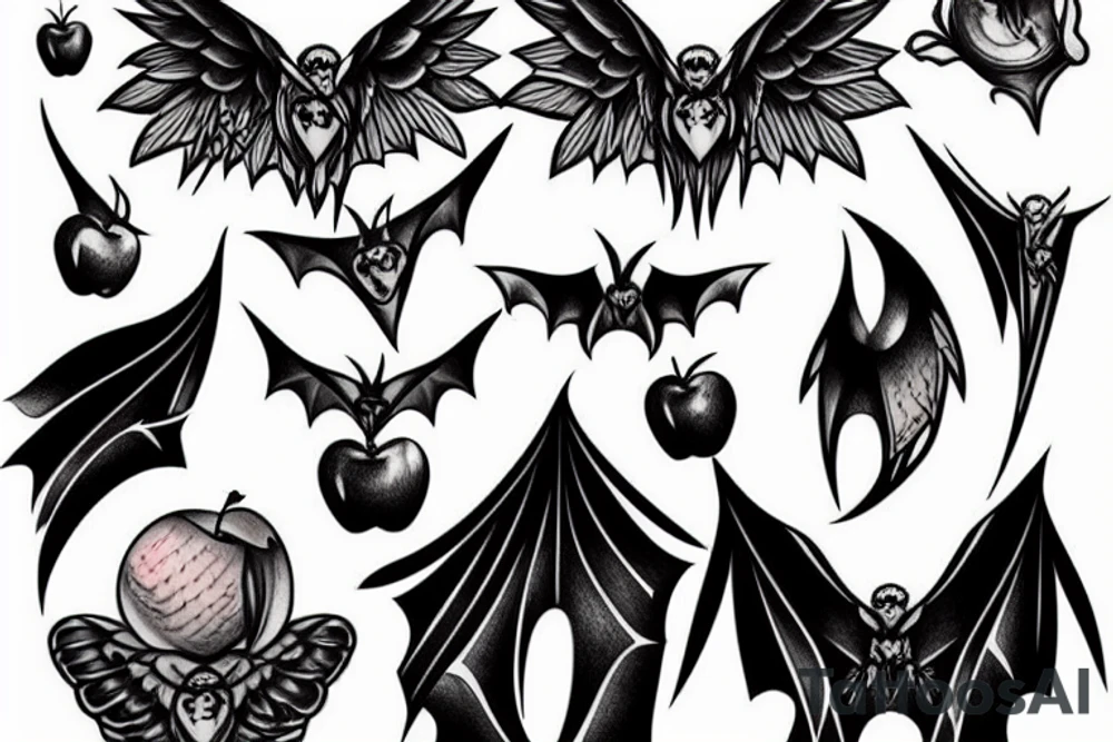 apple with bat wings attached tattoo idea