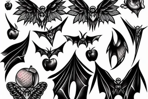 apple with bat wings attached tattoo idea
