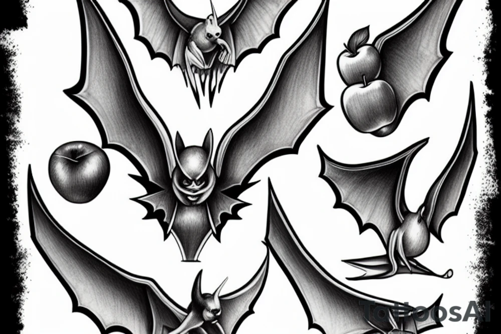 apple with bat wings attached to the sides tattoo idea