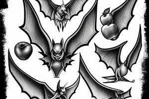 apple with bat wings attached to the sides tattoo idea