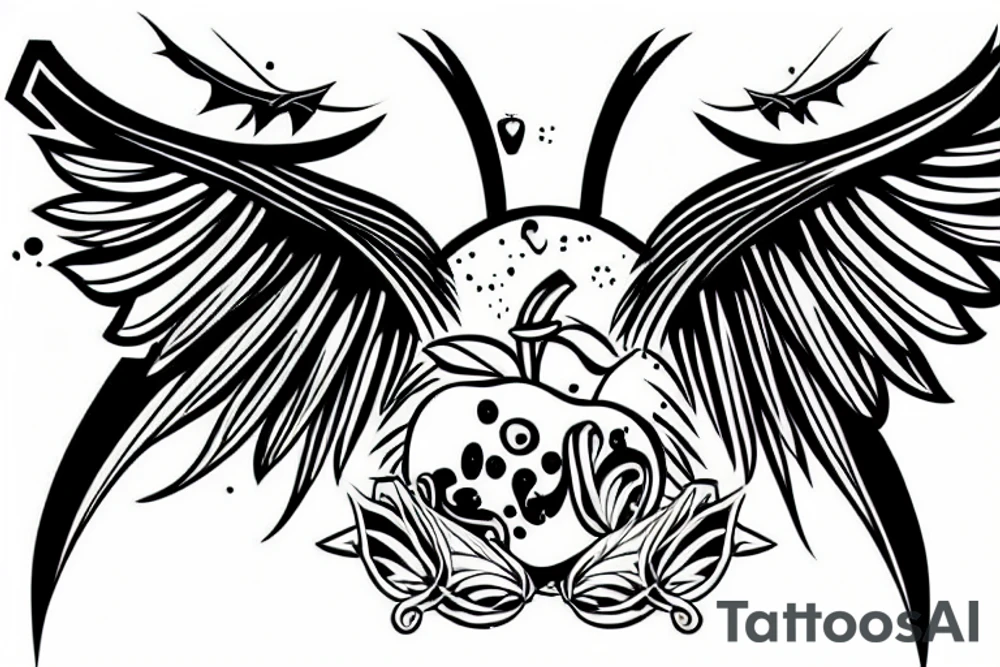 apple with bat wings attached to the sides tattoo idea