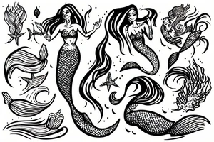 Mermaid on a rock with waves splashing around her tattoo idea