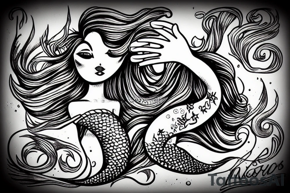 Mermaid on a rock with waves splashing around her tattoo idea Mermaid on a rock with waves splashing around her tattoo idea