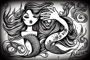 Mermaid on a rock with waves splashing around her tattoo idea
