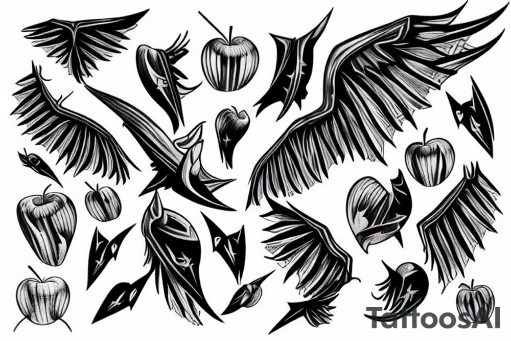 apple with bat wings attached to the sides tattoo idea