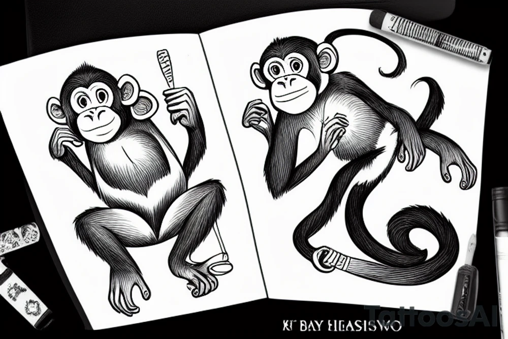 a monkey holding a carrot tattoo idea