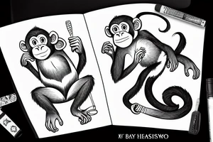 a monkey holding a carrot tattoo idea