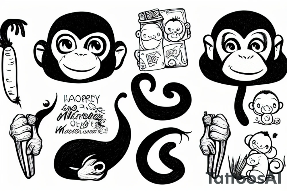 a monkey holding a carrot tattoo idea