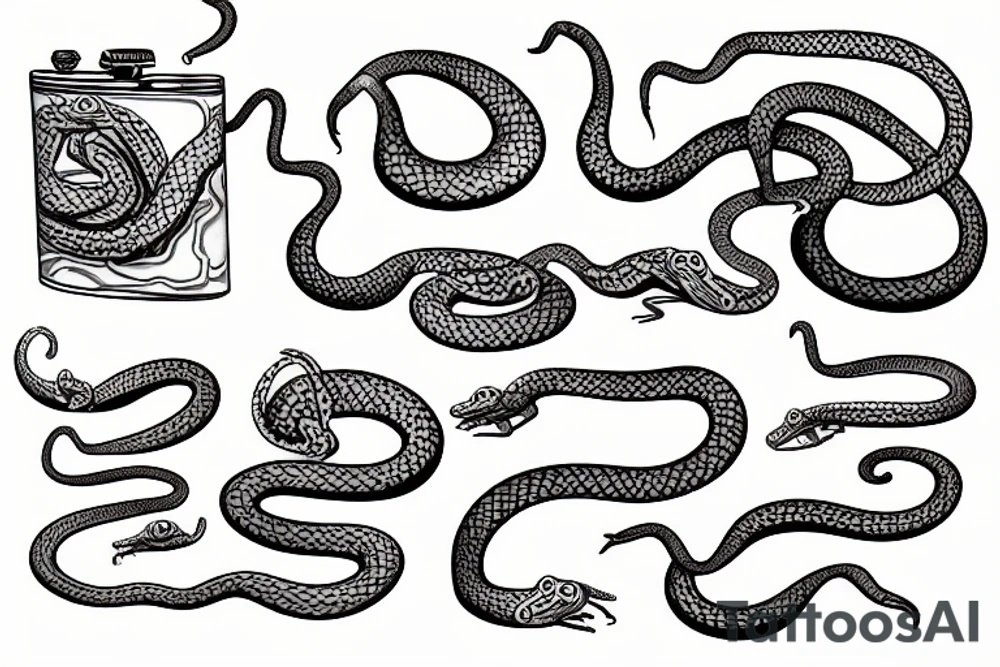 two tiny snakes with flask tattoo idea