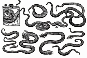 two tiny snakes with flask tattoo idea