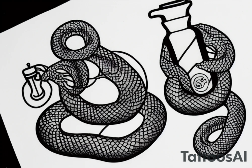 two tiny snakes with flask tattoo idea