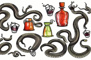 two tiny snakes with flask tattoo idea
