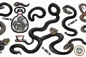 two tiny snakes with flask tattoo idea