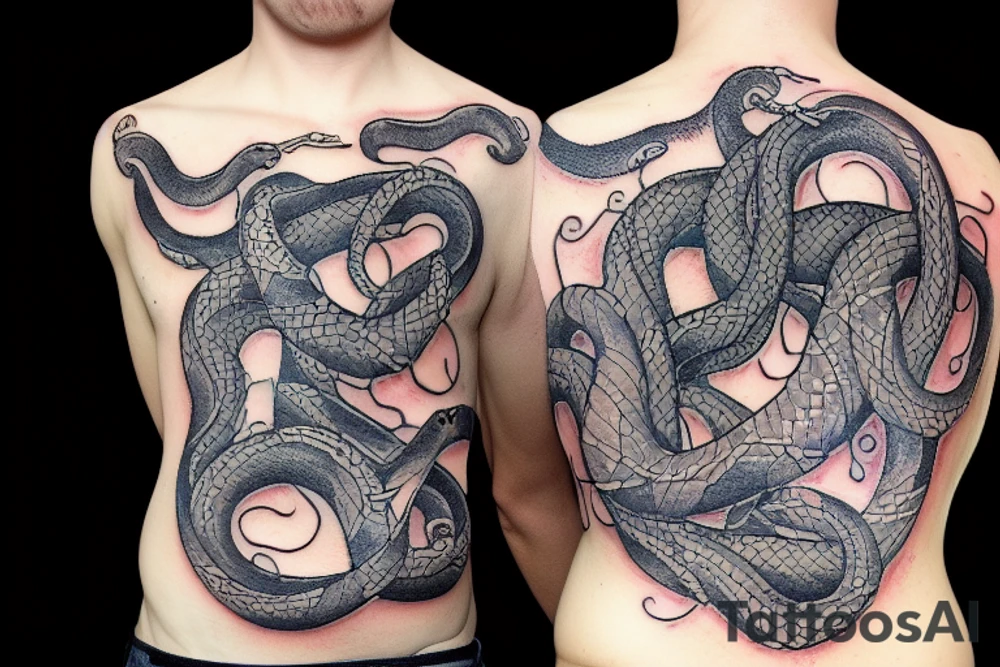 two snakes with flask tattoo idea