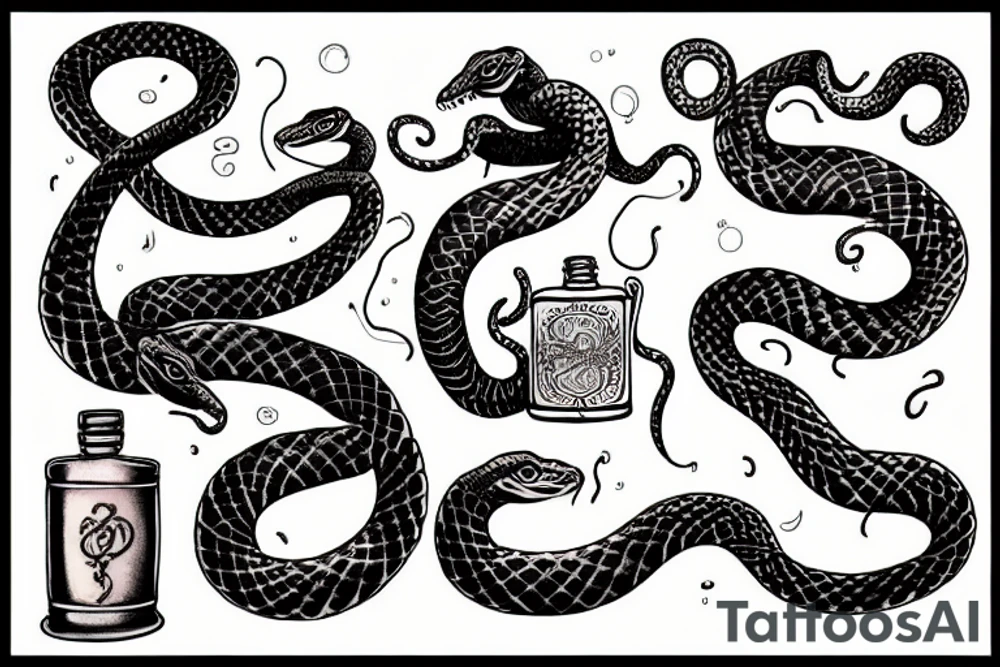 two snakes with flask tattoo idea