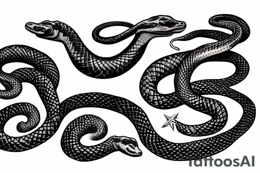 two snakes with flask tattoo idea