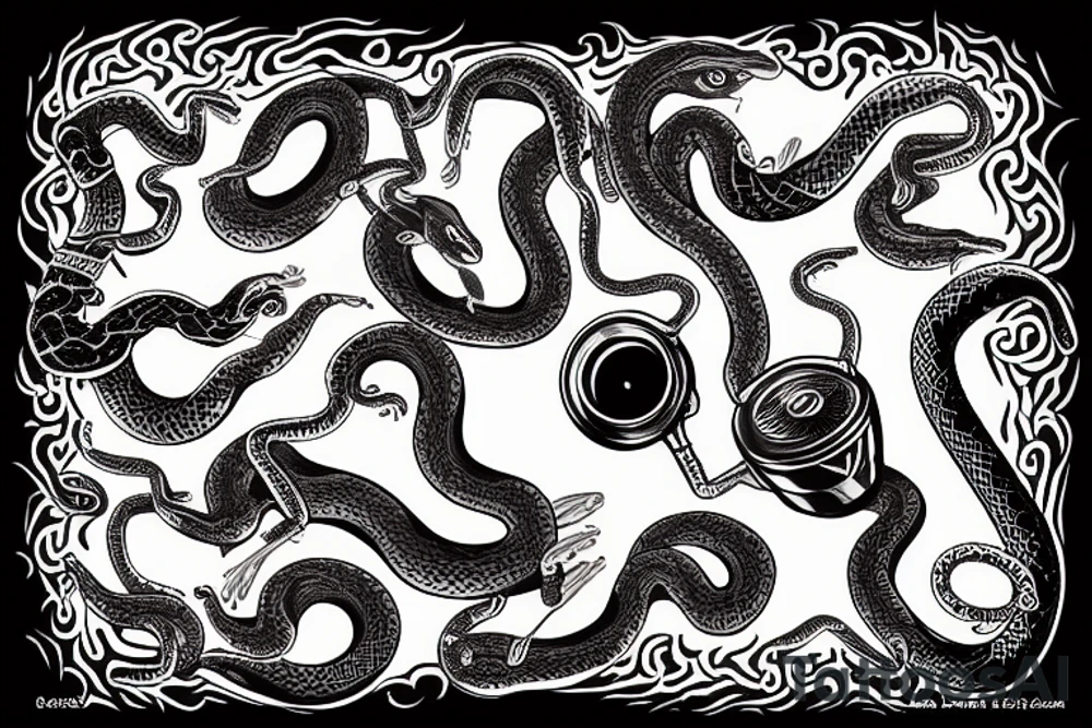 two snakes with flask tattoo idea