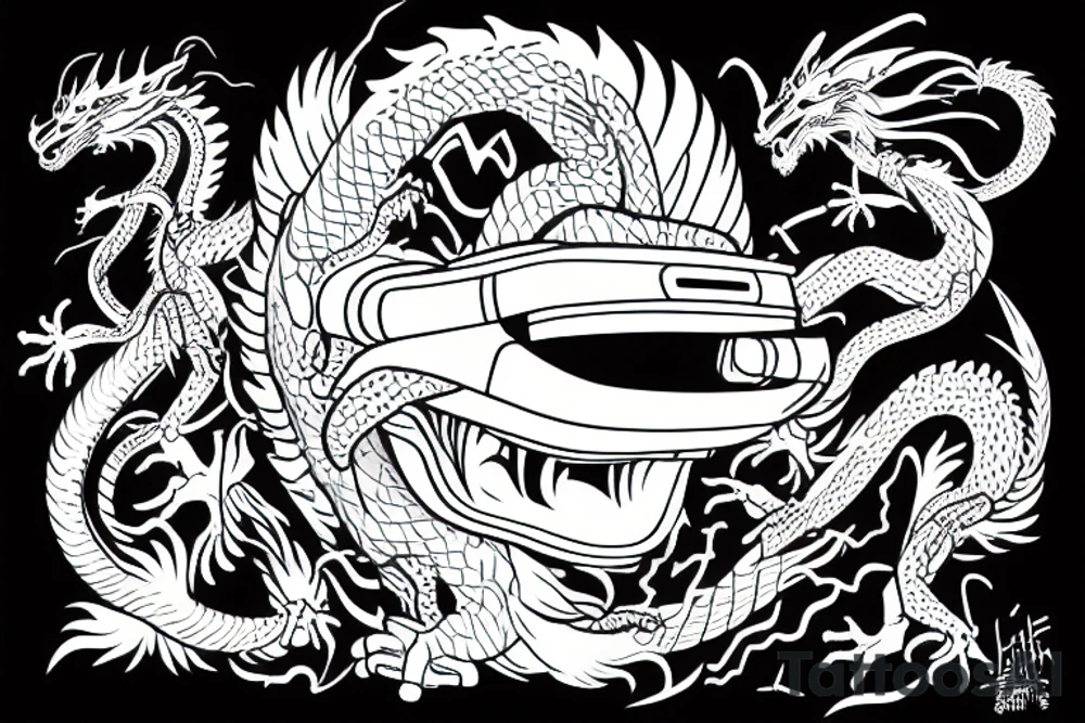 dragon from the future wearing a vr headset tattoo idea
