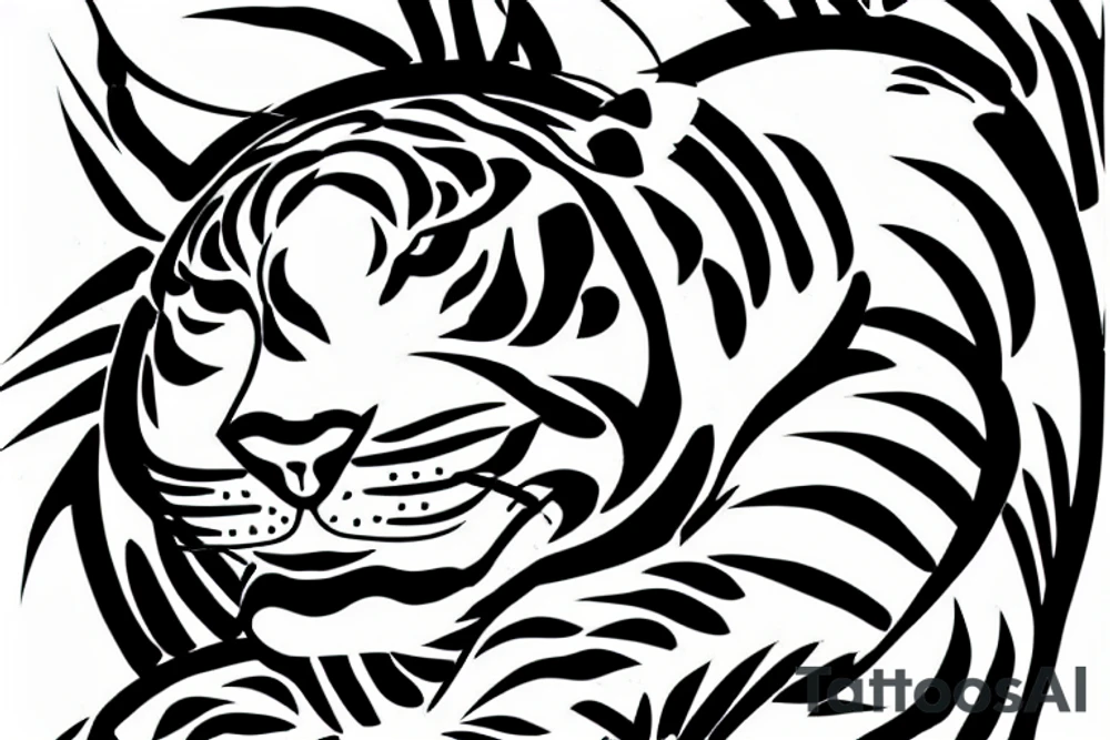 a japanse style tiger ascending with bamboo tress around it. tattoo idea