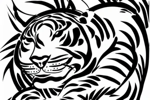 a japanse style tiger ascending with bamboo tress around it. tattoo idea