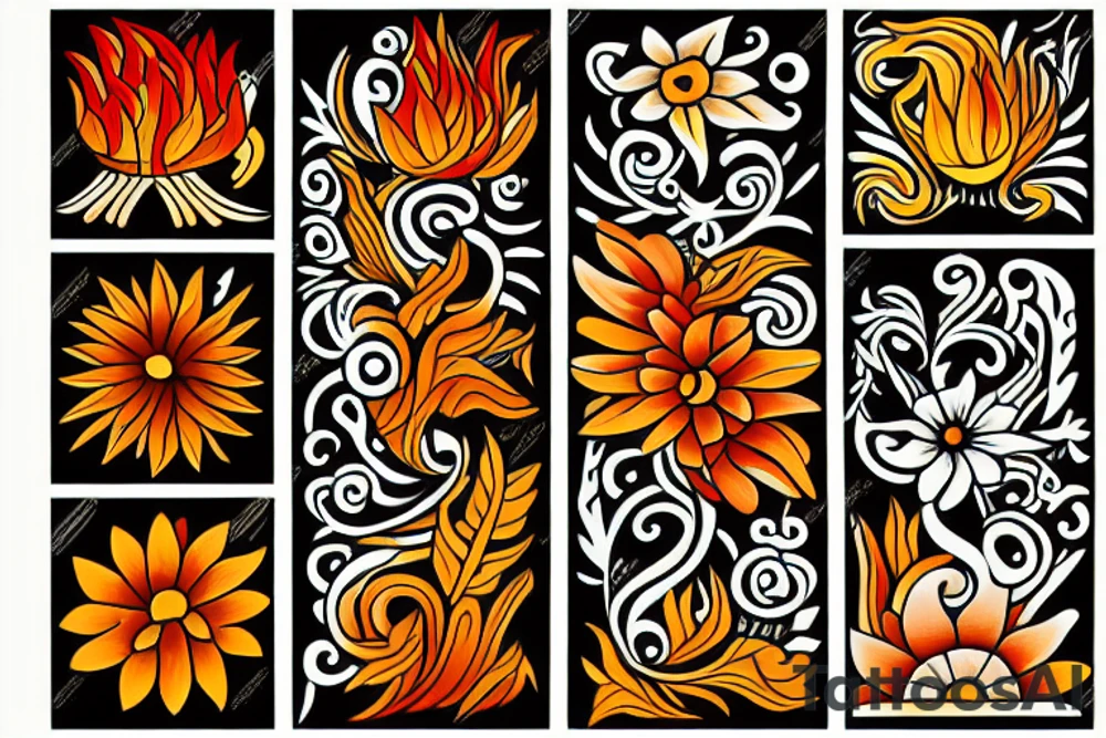 flower with fire tattoo idea