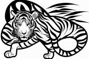a Japanese style tiger ascending with bamboo trees around it. tattoo idea
