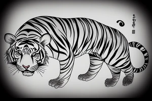 a Japanese style tiger ascending with bamboo trees around it. tattoo idea