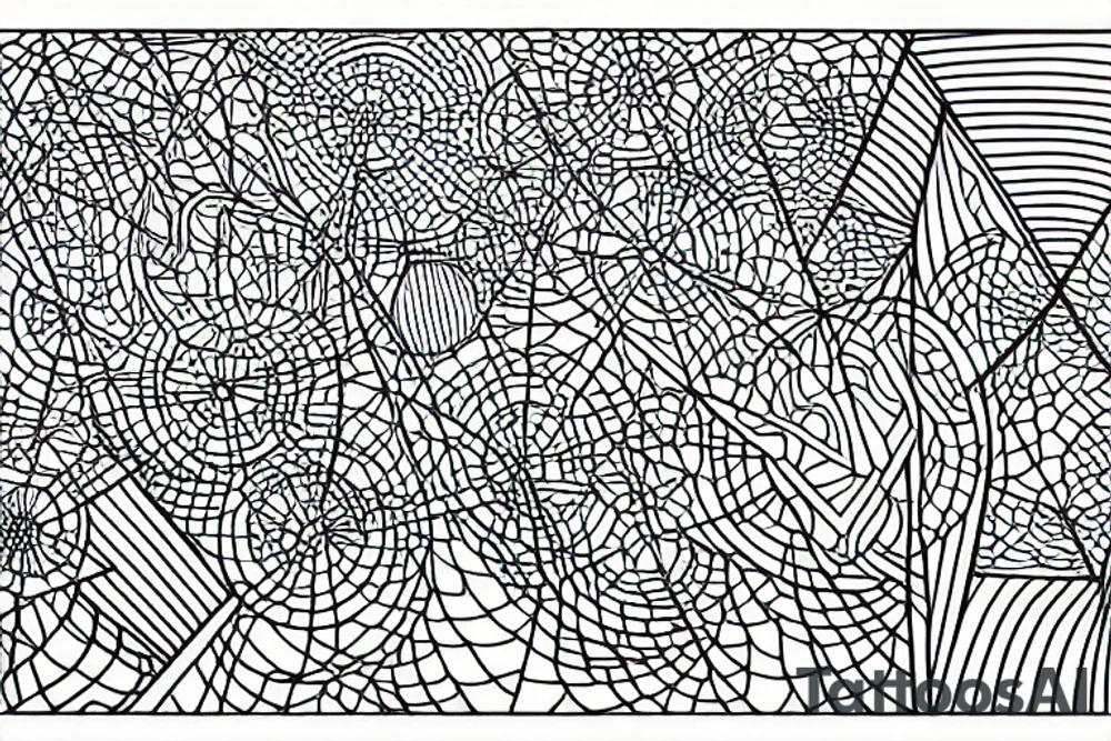 Geometric linework with psychedelic scene at the top with frogs and mushrooms tattoo idea Geometric linework with psychedelic scene at the top with frogs and mushrooms tattoo idea