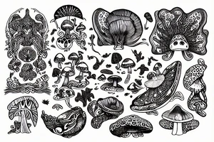 psychedelic with frogs and mushrooms tattoo idea