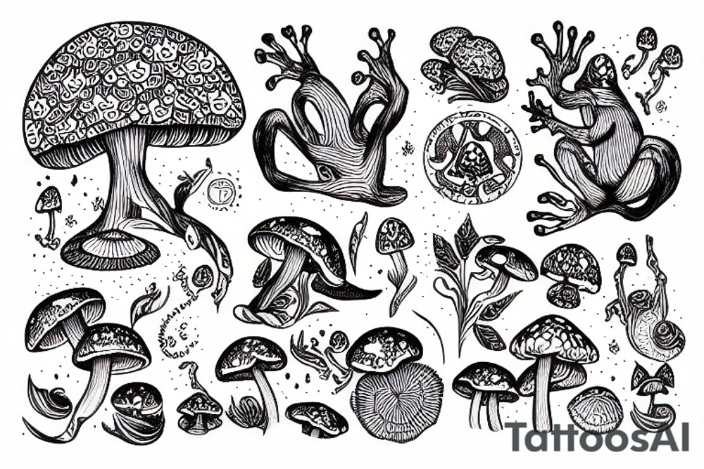 psychedelic with frogs and mushrooms tattoo idea