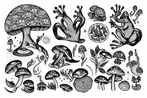psychedelic with frogs and mushrooms tattoo idea